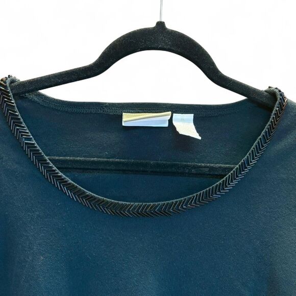 90s Vintage Liz Claiborne 100% Cotton Beaded Chevron Pattern Neckline Top XL - Picture 3 of 6